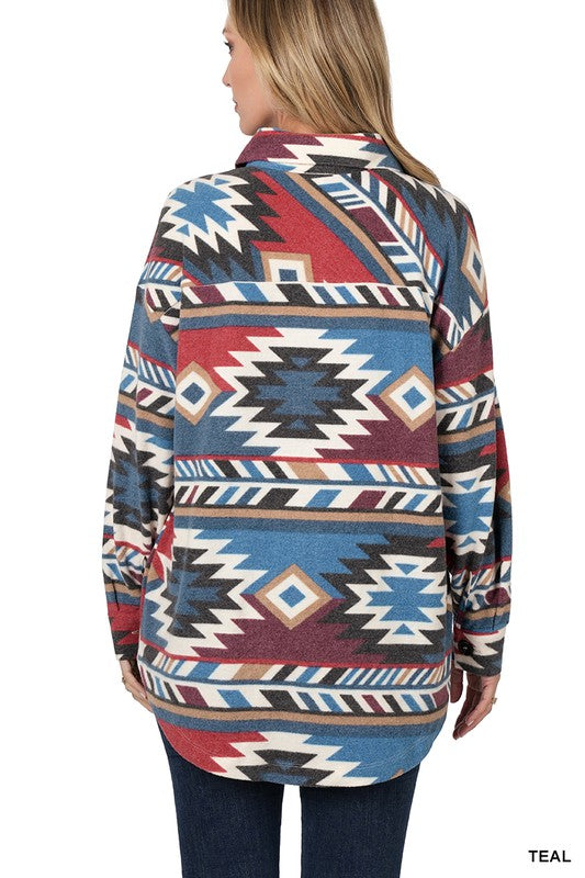 Brushed Aztec Oversized Shacket With Pockets *ONLINE ONLY