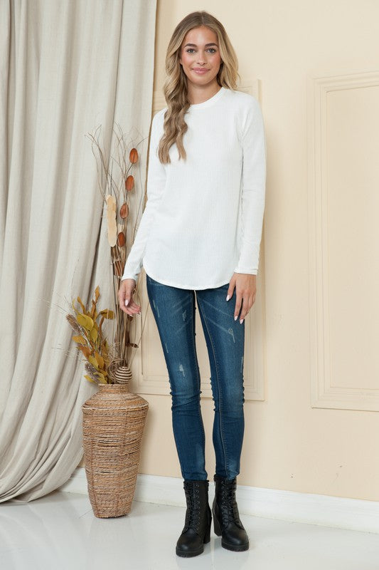 Plus Solid Ribbed Long Sleeve Top *ONLINE ONLY
