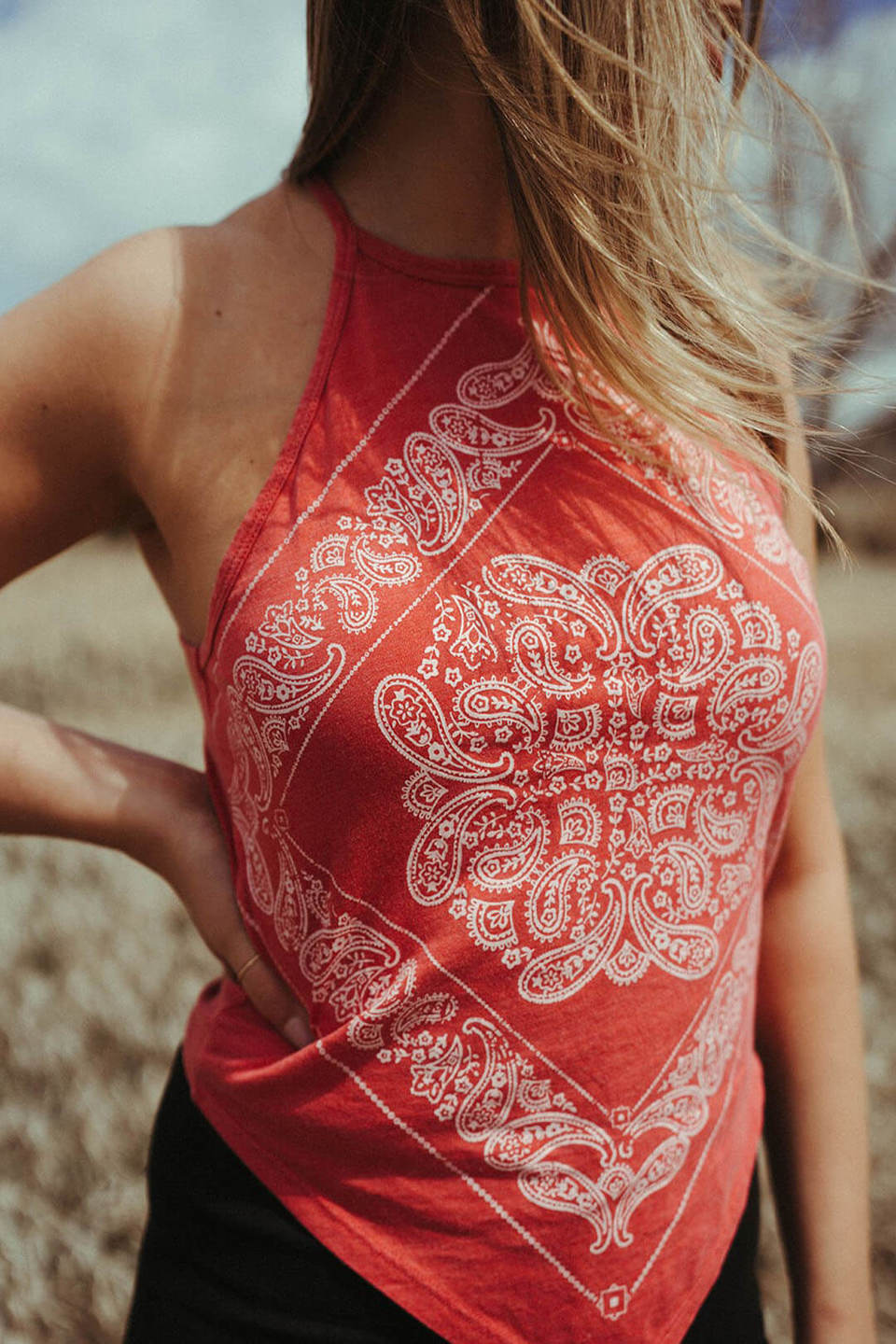 Rock and Roll Red Denim Bandana Tank