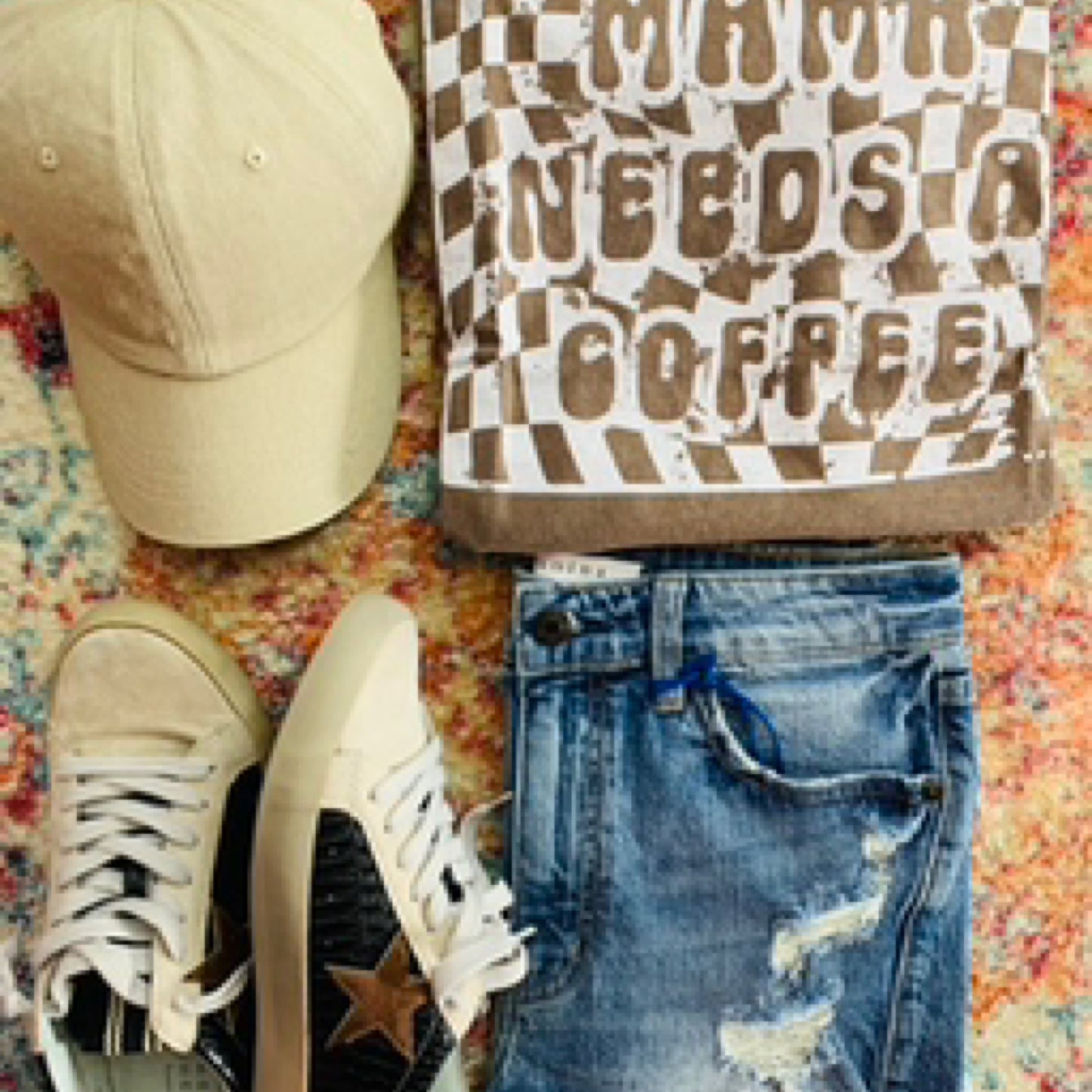 Mama Needs a Coffee Checkered Tee