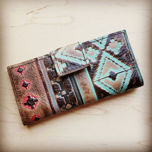 Embossed Leather Wallet in Santa Fe w/ Snap *Online Only