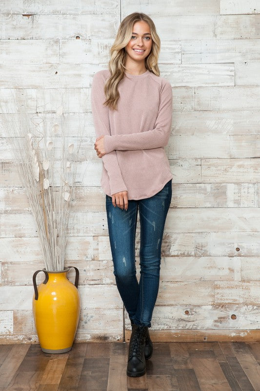 Plus Solid Ribbed Long Sleeve Top *ONLINE ONLY