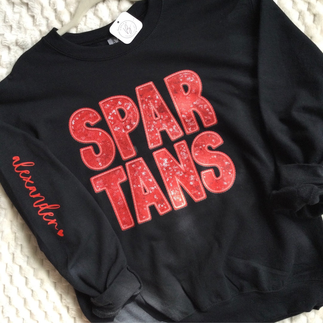 Faux Sequin Spartan Sweatshirt W/ Sleeve