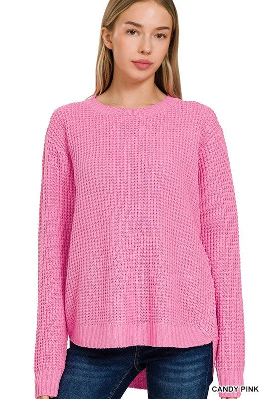 Hi-Low Waffle Sweater
