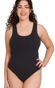 Curvy Basic Premium Cotton Bodysuit-Black